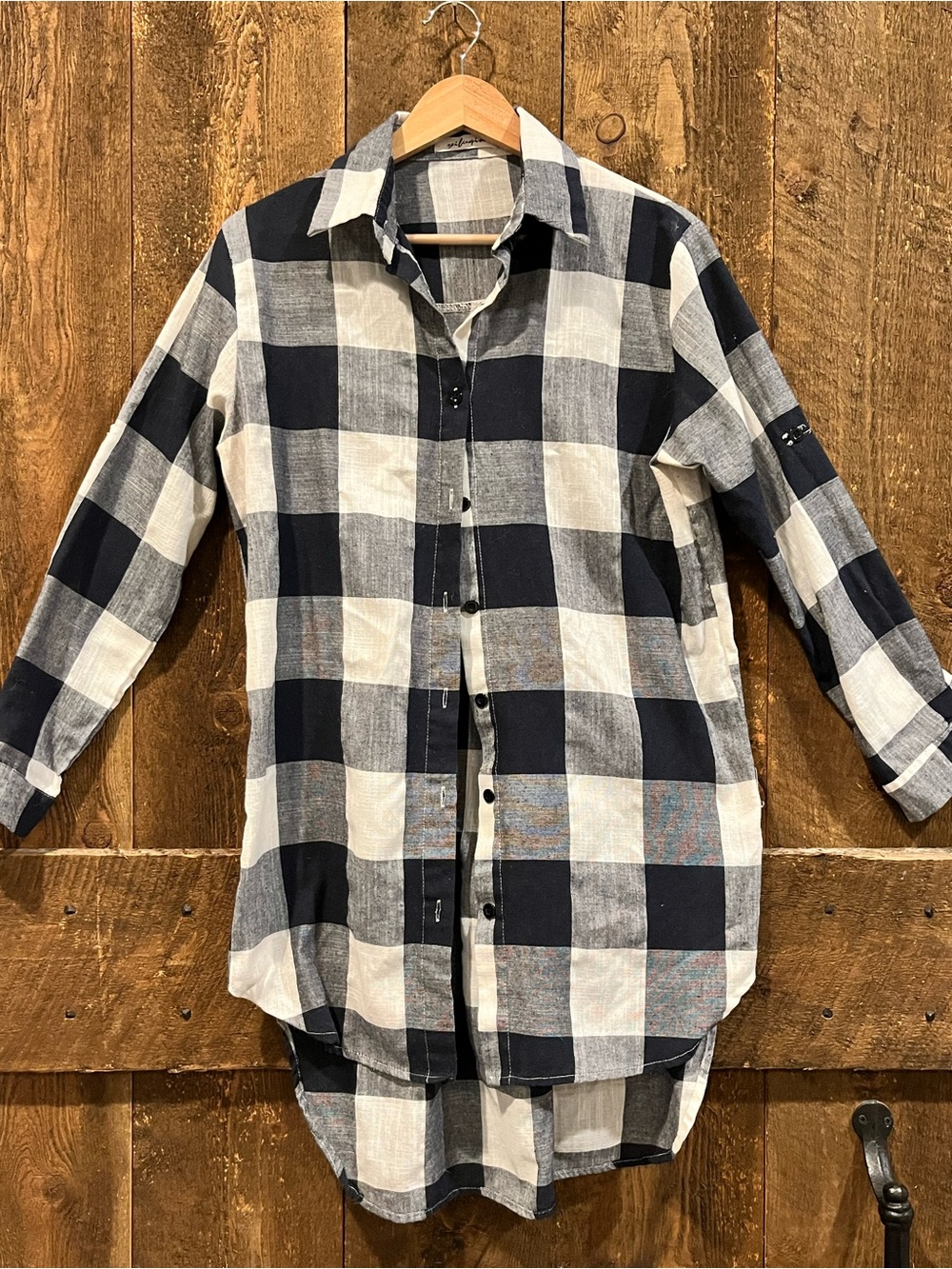 SHEIN Black and White Buffalo Check Button Down Shirt